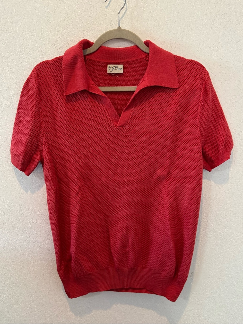 J.Crew Men’s Red Cotton Johnny Collar Sweater Polo Textured Knit S/M